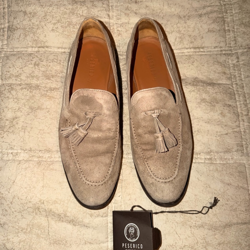 Peserico Men's Beige Suede Tassel Loafers size 42